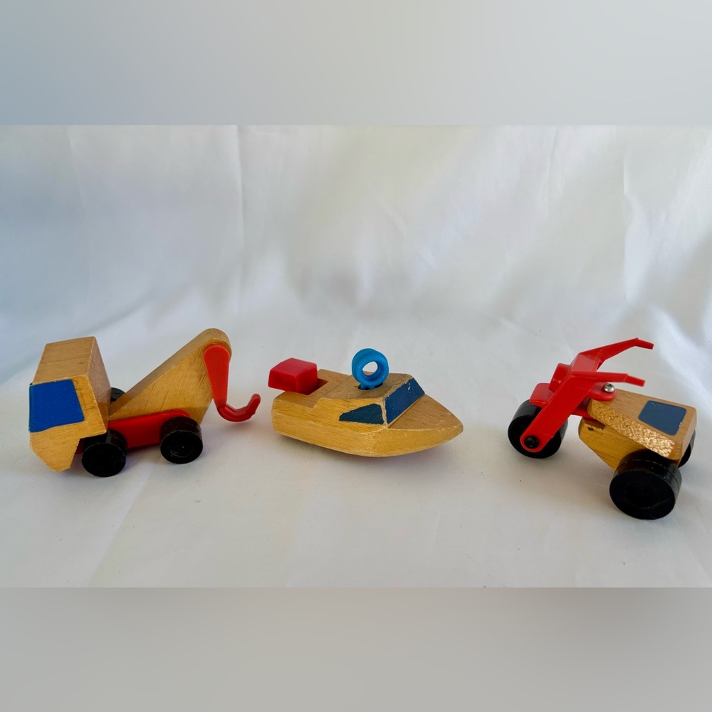 1970s Mattel Putt Putt Wooden Vehicles Lot Tow Truck Boat Trike Japan/Korea EUC